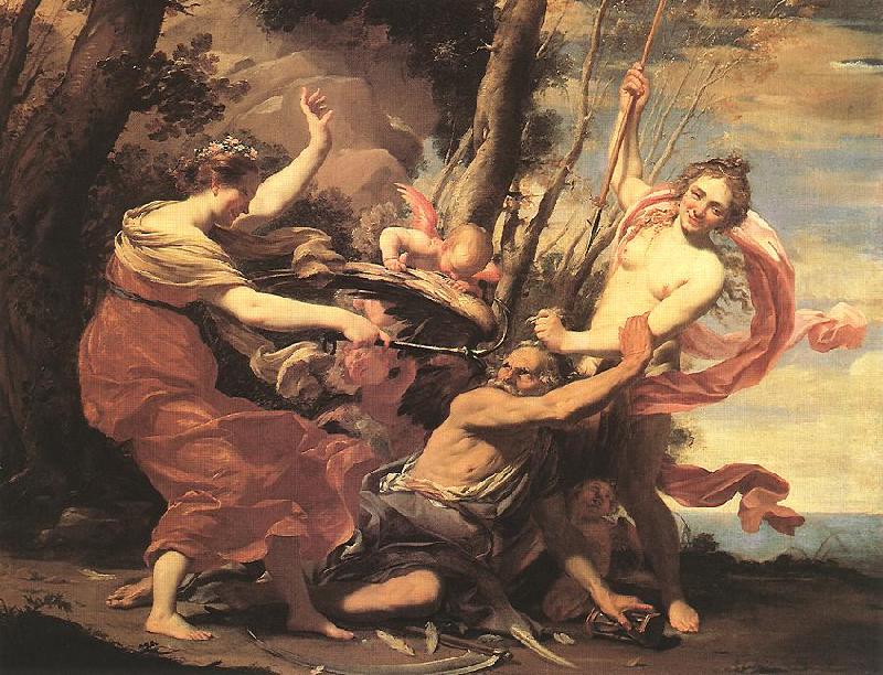 Simon Vouet Father Time Overcome by Love, Hope and Beauty France oil painting art